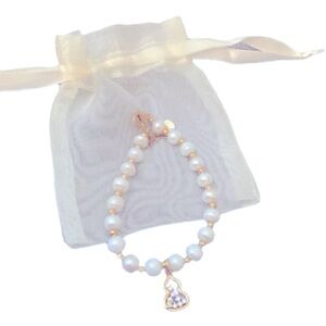 White Pearl and Gold Charm Bracelet